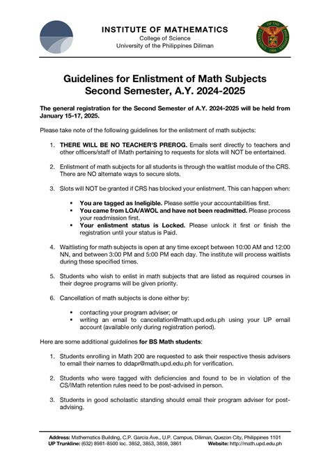 Guidelines for Enlistment of Math Subjects (13 September .